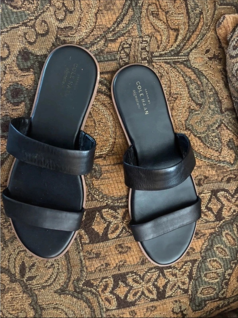 Cole Haan Black Double-Strap Leather Slide Mules